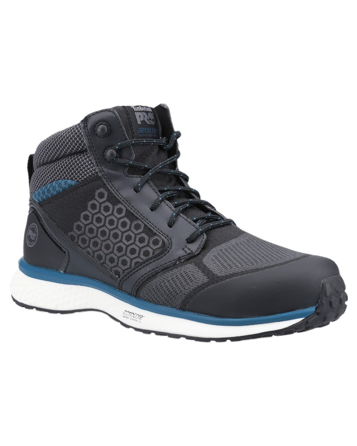 Black Blue Coloured Timberland Pro Mens Reaxion Mid Composite Safety Boots 2.0 on White Background
#colour_black-blue