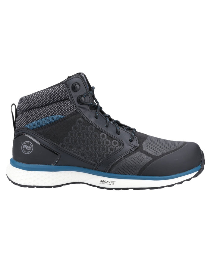 Black Blue Coloured Timberland Pro Mens Reaxion Mid Composite Safety Boots 2.0 on White Background
#colour_black-blue