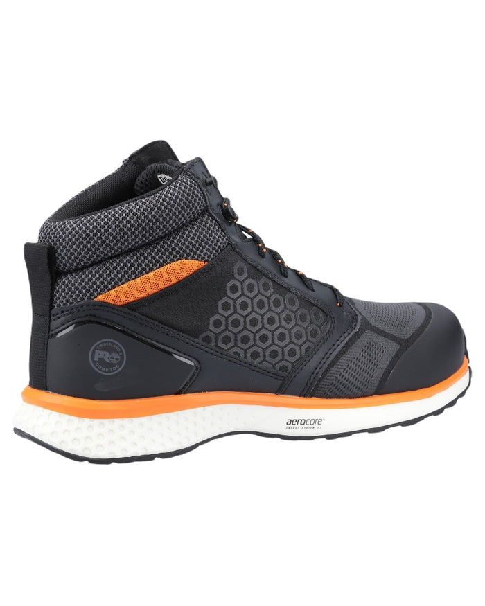 Black Orange Coloured Timberland Pro Mens Reaxion Mid Composite Safety Boots 2.0 on White Background
#colour_black-orange