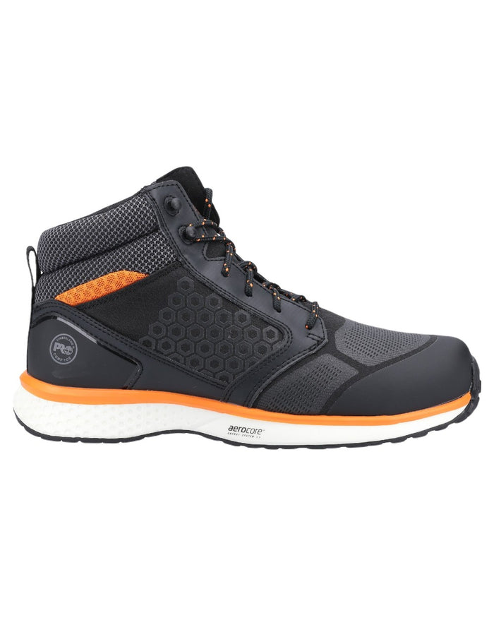 Black Orange Coloured Timberland Pro Mens Reaxion Mid Composite Safety Boots 2.0 on White Background
#colour_black-orange