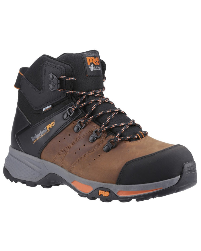 Brown coloured Timberland Pro Switchback Work Boots on white background #colour_brown