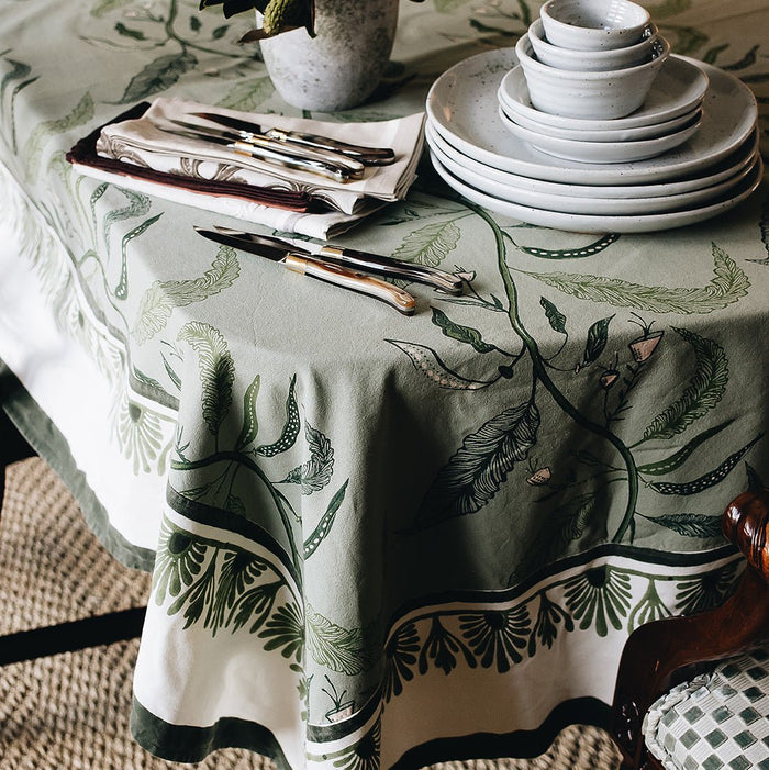 Tuileries Tablecloth Blockprinted Trim - Liza Pruitt