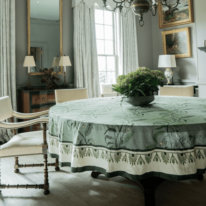 Tuileries Tablecloth Blockprinted Trim - Liza Pruitt