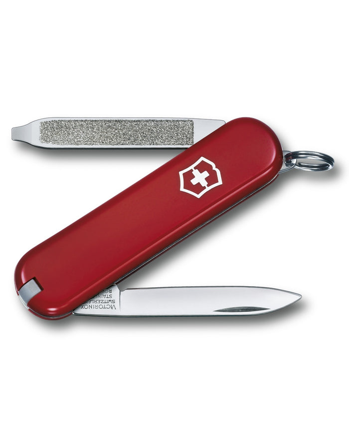Red coloured Victorinox Escort Swiss Army Lightweight Pocket Knife on white background #colour_red