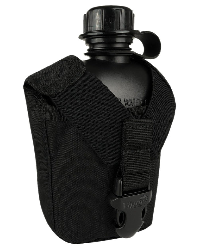 Black Coloured Viper Modular Water Bottle and Pouch on white background #colour_black