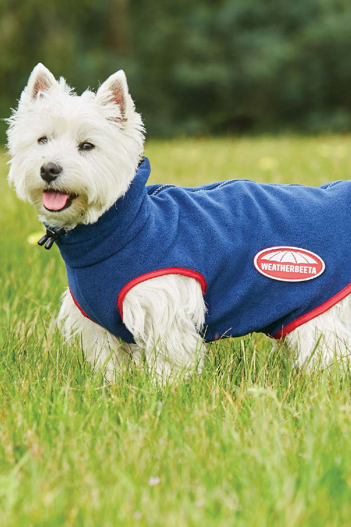 WeatherBeeta Comfitec Fleece Zip Dog Coat in Navy/Red #colour_navy-red