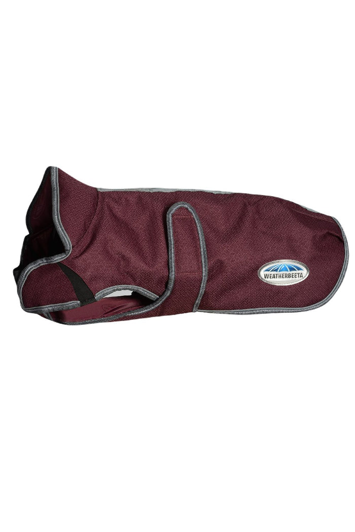 WeatherBeeta Comfitec Premier Free Parka Deluxe Dog Coat in Maroon/Grey/White #colour_maroon-grey-white