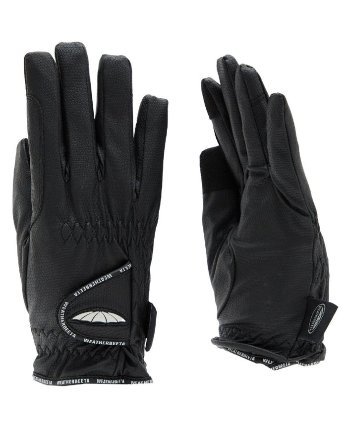 Black Coloured WeatherBeeta Heat-Tec Riding Gloves On A White Background #colour_black