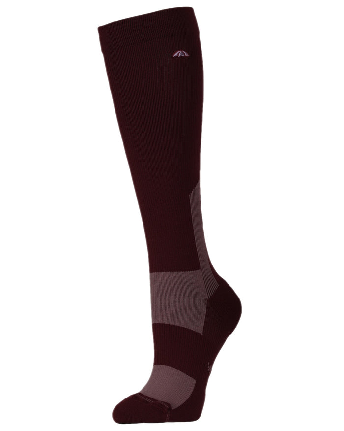 Mulberry Mauve Wine Coloured WeatherBeeta Performance Knee Length Riding Socks on white background #colour_mulberry-mauve-wine