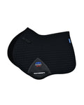 Black Coloured WeatherBeeta Prime Air-Tec Jump Shaped Saddle Pad on white background #colour_black