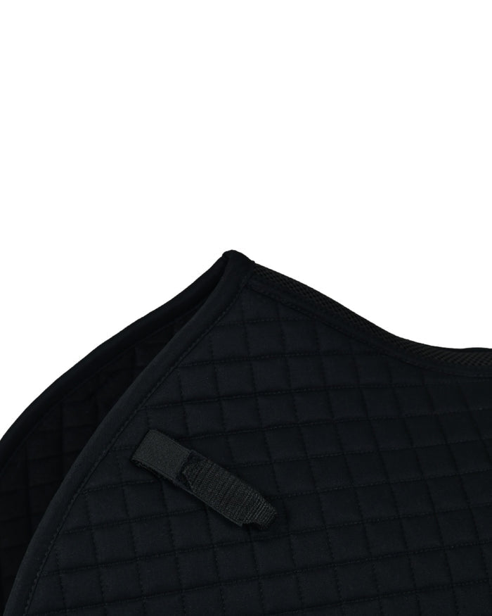 Black Coloured WeatherBeeta Prime Air-Tec Jump Shaped Saddle Pad on white background #colour_black