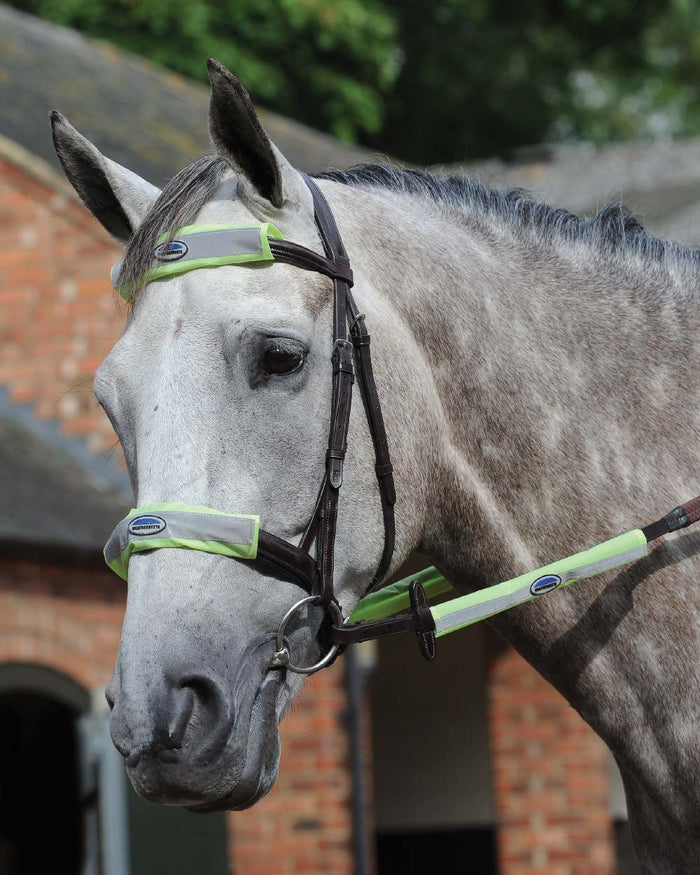 Yellow coloured WeatherBeeta Reflective Bridle Kit 4 Pieces on blurry background #colour_yellow