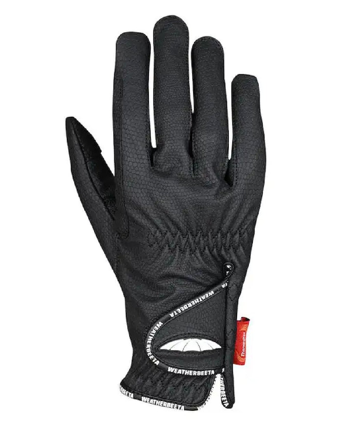 Black coloured WeatherBeeta Therapy-Tec Riding Gloves on white background #colour_black
