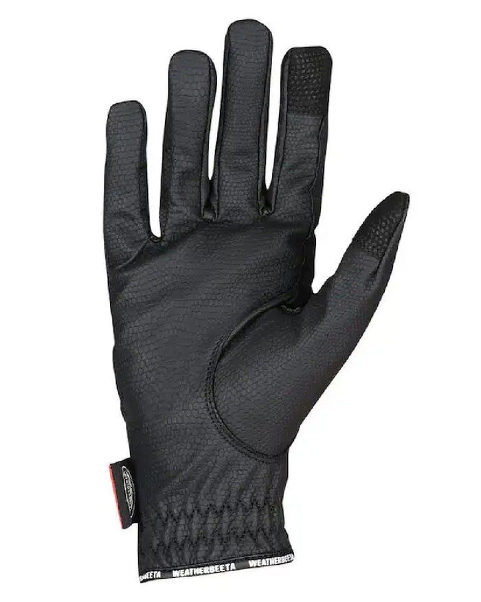 Black coloured WeatherBeeta Therapy-Tec Riding Gloves on white background #colour_black