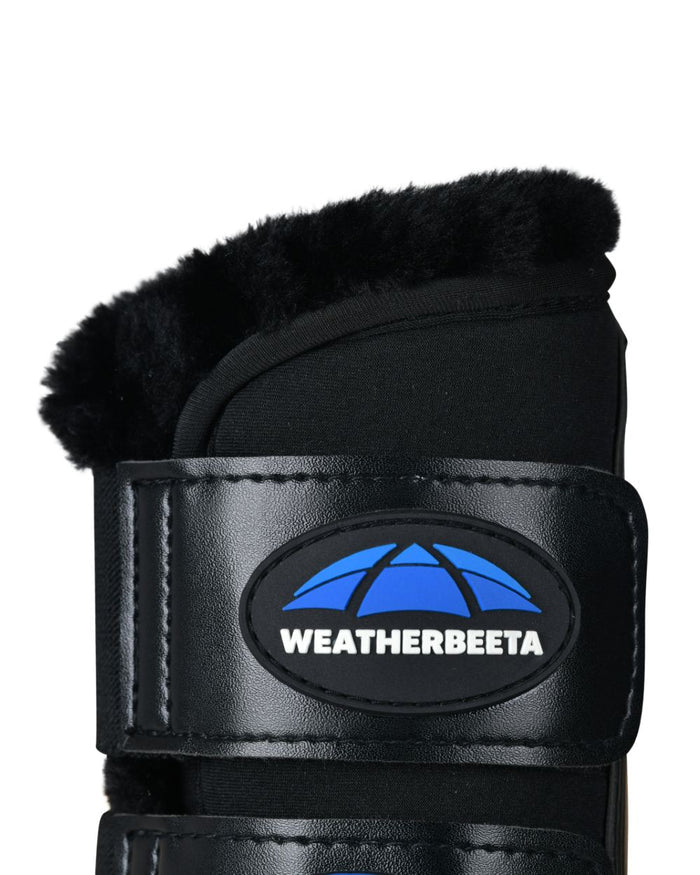 Black Coloured WeatherBeeta Tough-Tec Comfy Fleece Brushing Boots on white background #colour_black