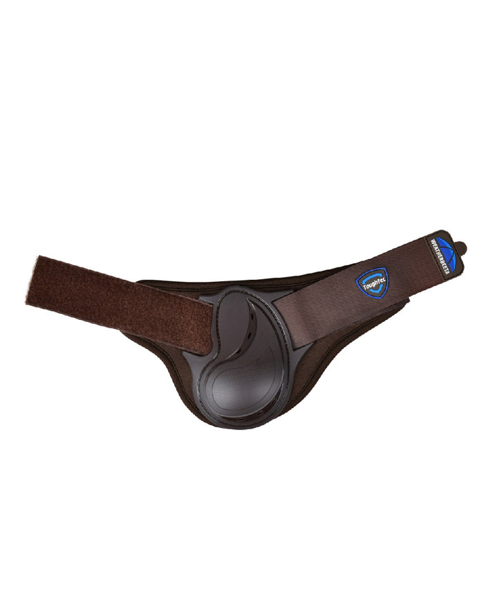 Brown Coloured WeatherBeeta Tough-Tec Essential Fetlock Boots on white background #colour_brown