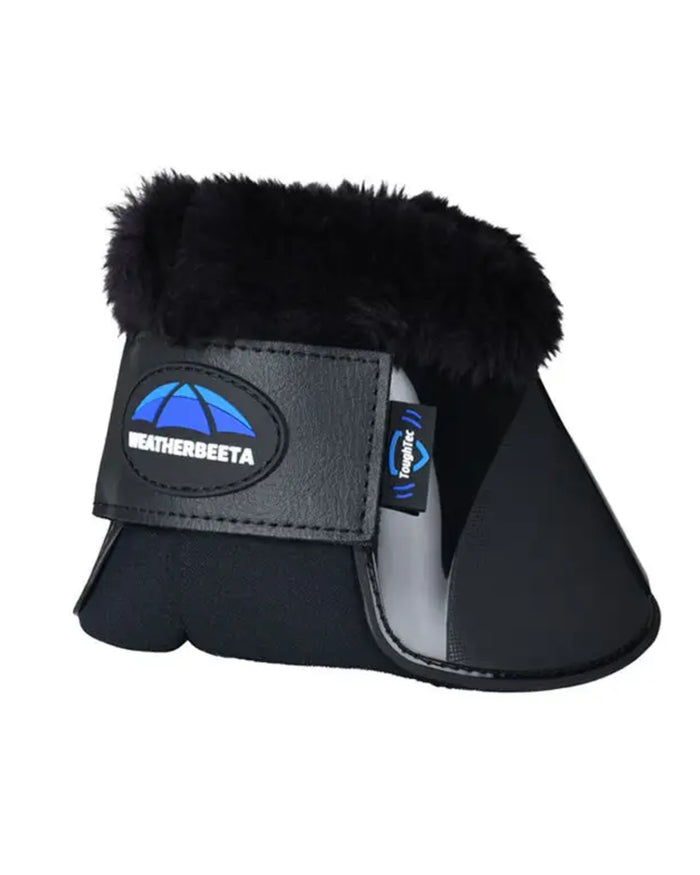Black Coloured WeatherBeeta Tough-Tec Impact Fleece Trim Bell Boots on white background #colour_black