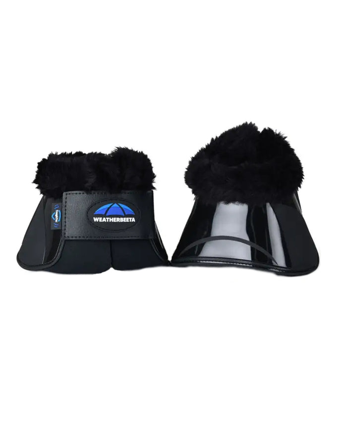 Black Coloured WeatherBeeta Tough-Tec Impact Fleece Trim Bell Boots on white background #colour_black