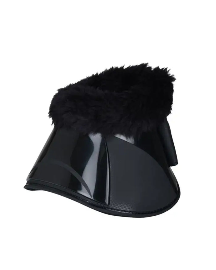 Black Coloured WeatherBeeta Tough-Tec Impact Fleece Trim Bell Boots on white background #colour_black
