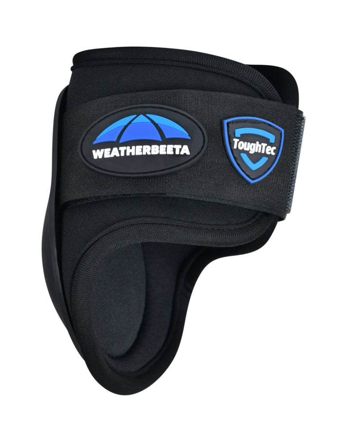 Black Coloured WeatherBeeta Tough-Tec Prime Fetlock Boots on white background #colour_black