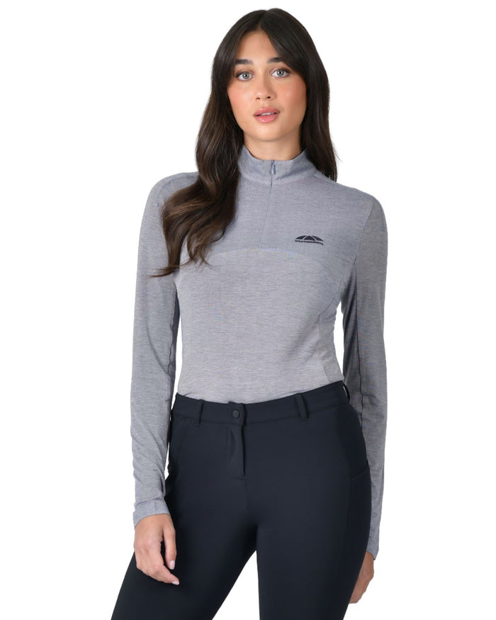 Navy coloured WeatherBeeta Womens 37.5 Lightweight Performance Long Sleeve Quarter Zip Top on white background #colour_navy