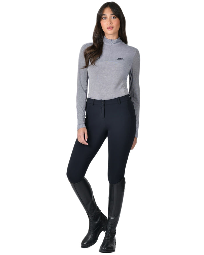 Navy coloured WeatherBeeta Womens 37.5 Lightweight Performance Long Sleeve Quarter Zip Top on white background #colour_navy