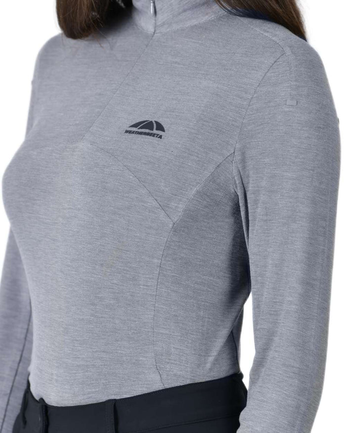 Navy coloured WeatherBeeta Womens 37.5 Lightweight Performance Long Sleeve Quarter Zip Top on white background #colour_navy