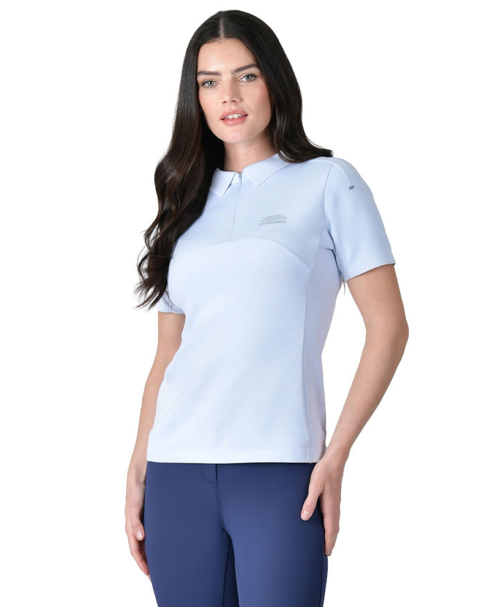 Mist Blue coloured WeatherBeeta Womens 37.5 Short Sleeve Performance Polo T-Shirt on white background #colour_mist-blue