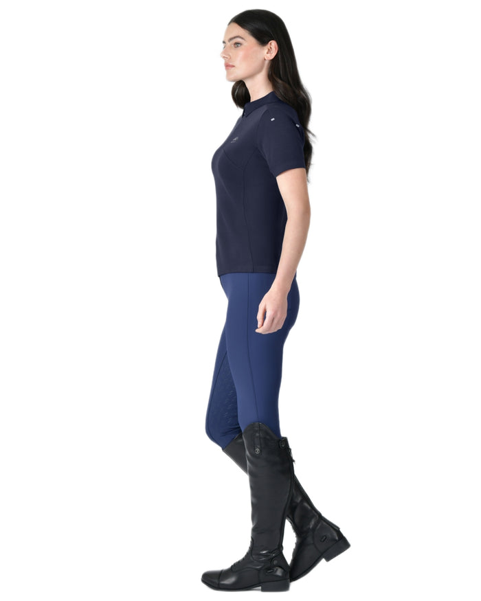 Navy coloured WeatherBeeta Womens 37.5 Short Sleeve Performance Polo T-Shirt on white background #colour_navy