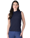 Navy coloured WeatherBeeta Womens 37.5 Sleeveless Performance Polo T-Shirt on white background #colour_navy