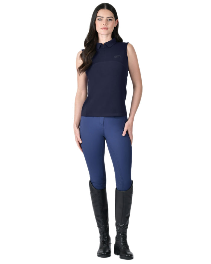 Navy coloured WeatherBeeta Womens 37.5 Sleeveless Performance Polo T-Shirt on white background #colour_navy