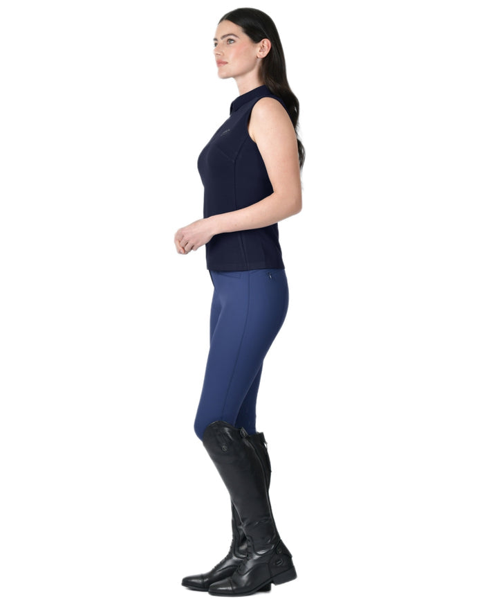 Navy coloured WeatherBeeta Womens 37.5 Sleeveless Performance Polo T-Shirt on white background #colour_navy