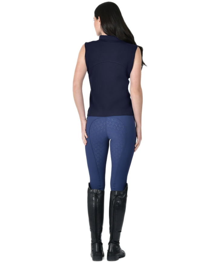 Navy coloured WeatherBeeta Womens 37.5 Sleeveless Performance Polo T-Shirt on white background #colour_navy