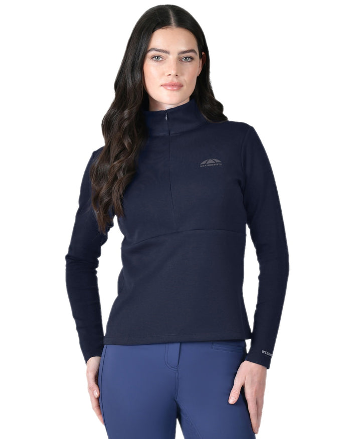 Navy Coloured WeatherBeeta Womens Copper Half Zip Long Sleeve Mid-Layer on white background #colour_navy