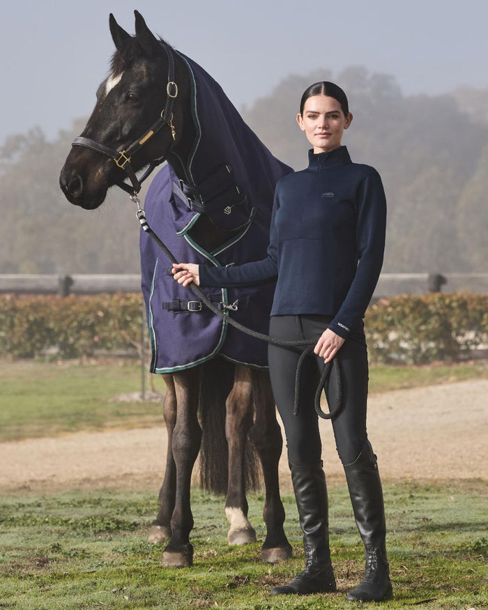 Navy Coloured WeatherBeeta Womens Copper Half Zip Long Sleeve Mid-Layer on outdoor background #colour_navy