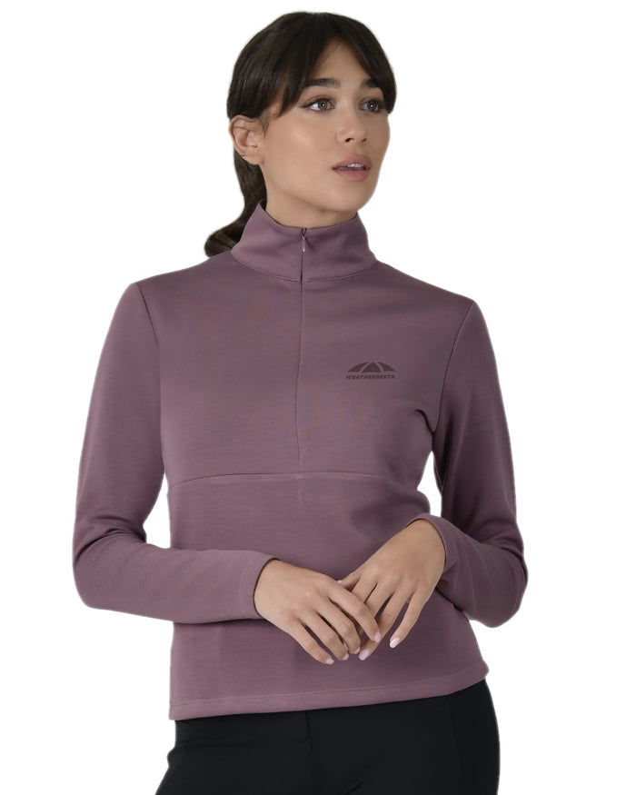 Mauve Wine Coloured WeatherBeeta Womens Copper Half Zip Long Sleeve Mid-Layer on white background #colour_mauve-wine