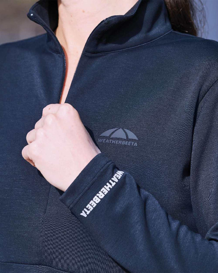Navy Coloured WeatherBeeta Womens Copper Half Zip Long Sleeve Mid-Layer on outdoor background #colour_navy