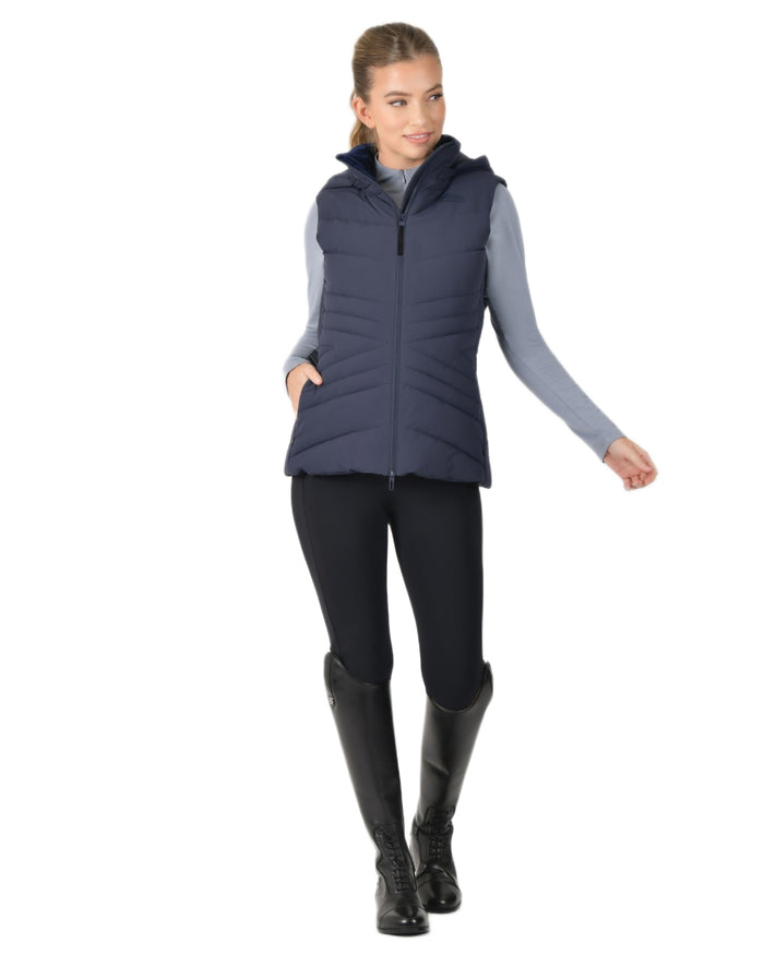 Navy Coloured WeatherBeeta Womens Insulated Vest on white background #colour_navy