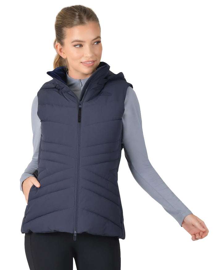 Navy Coloured WeatherBeeta Womens Insulated Vest on white background #colour_navy