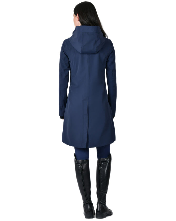 Navy coloured WeatherBeeta Womens Protect Waterproof Longline Riding Jacket on white background #colour_navy