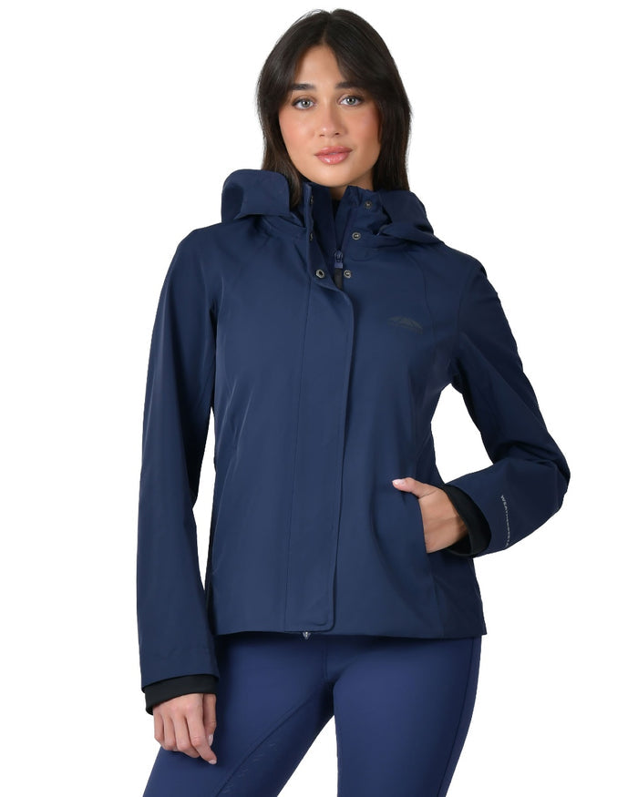 Navy coloured WeatherBeeta Womens Protect Waterproof Riding Jacket on white background #colour_navy