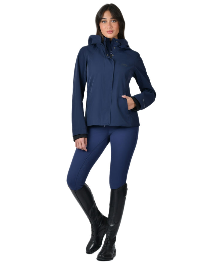 Navy coloured WeatherBeeta Womens Protect Waterproof Riding Jacket on white background #colour_navy