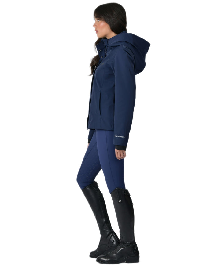 Navy coloured WeatherBeeta Womens Protect Waterproof Riding Jacket on white background #colour_navy
