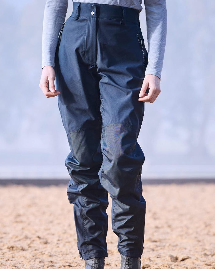 Navy White Coloured WeatherBeeta Womens Rayne Waterproof Overtrousers II on outdoor background #colour_navy-white
