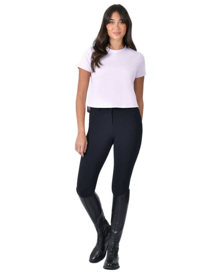 Lavender Mist coloured WeatherBeeta Womens Relaxed Cropped Copper UV Short Sleeve Tee on white background #colour_lavender-mist