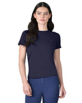 Navy coloured WeatherBeeta Womens Relaxed UV Short Sleeve T-Shirt on white background #colour_navy