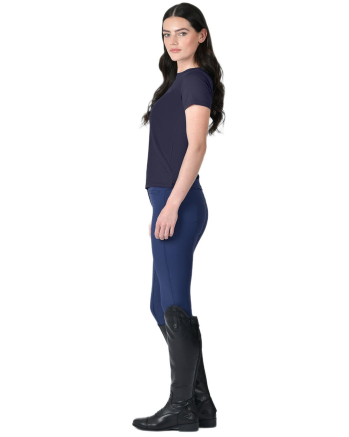 Navy coloured WeatherBeeta Womens Relaxed UV Short Sleeve T-Shirt on white background #colour_navy