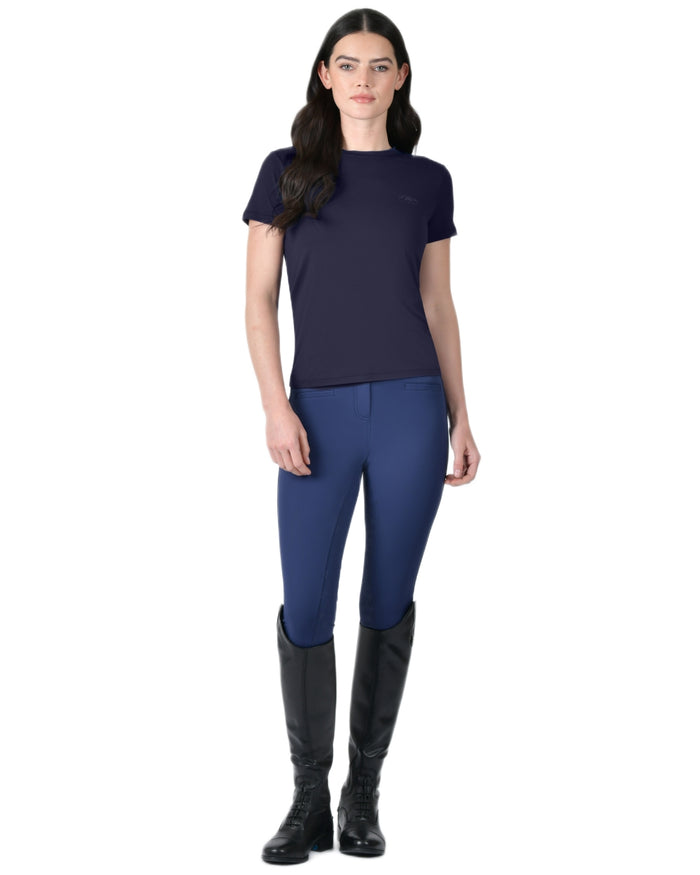 Navy coloured WeatherBeeta Womens Relaxed UV Short Sleeve T-Shirt on white background #colour_navy