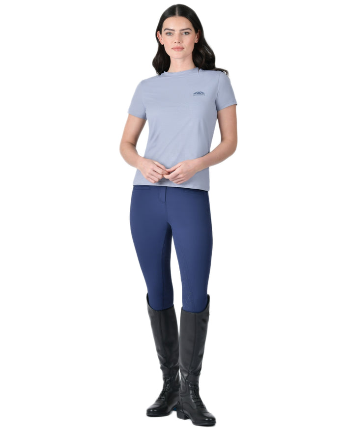 Blue Stone coloured WeatherBeeta Womens Relaxed UV Short Sleeve T-Shirt on white background #colour_blue-stone