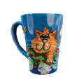 whimsical tabby cat coffee mug painted by artist debby carman